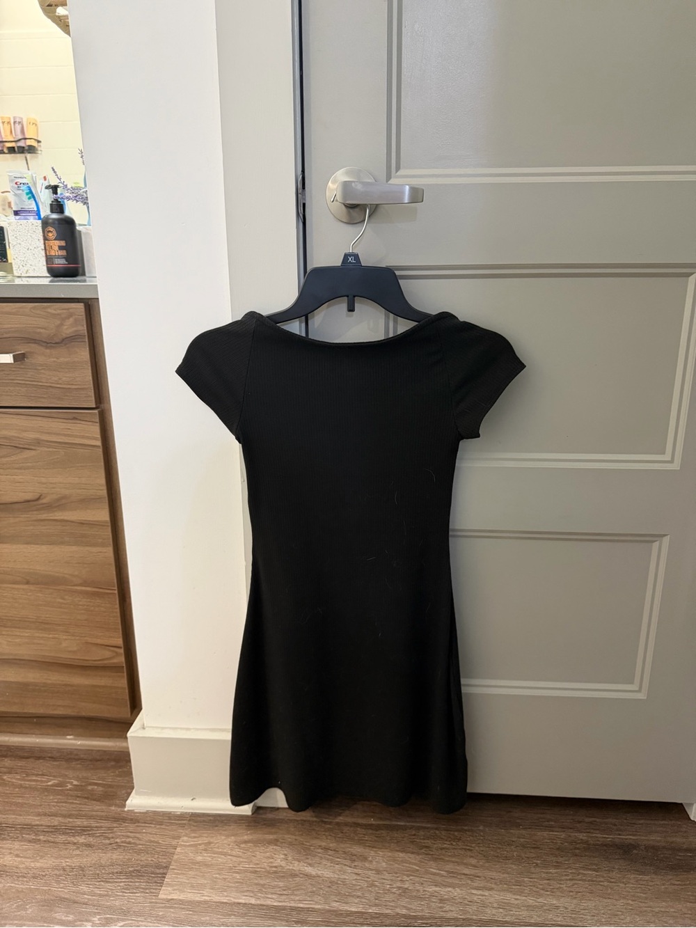 Urban Outfitters Black Short-Sleeve Ribbed A-Line Dress